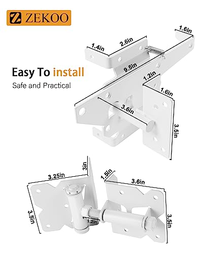 ZEKOO Stainless Steel Gate Hardware Kit, Self Closing Gate Hinges and Latch | Rust Proof, Use for Vinyl Fence Gate and Wood Fences Gate, Heavy Duty 2 Gate Latches 4 Gate Hinges (White) - color: White Two Set