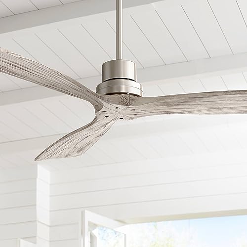52" Delta DC Nickel and Gray 3 Blade Indoor Ceiling Fan with Remote | Wing Style Modern Silver Wood Damp Rated for Patio Exterior House Home Porch Gazebo Garage Barn 6" - size: Includes 6" Rod