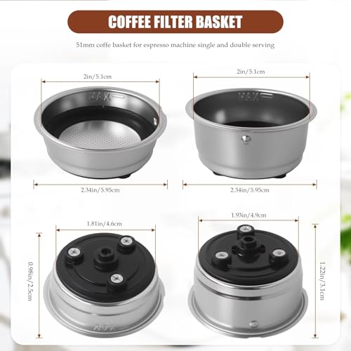 2-Pcs 51mm Pressurized Coffee Filter Basket Fit for Capresso Cafe Barista BVMC-ECMP1000 and for Gevi Espresso Machine, Reusable Filters