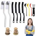 12Pcs Crevice Cleaning Brush Set, Hard Bristle Multi-Purpose Household Cleaning Tools for Kitchen Bathroom Tile Grout Window Track, Bamboo Pot Brush + Copper Wire Brush + Scraper