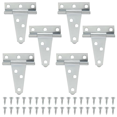 Murtenze 6Pack 2 Inch Silver T-Strap Shed Hinge | Barn Door Hinges, Heavy Duty Gate Strap Hinge, T Hinges for Barn Door, Shed or Wooden Fences - color: Silver, size: 2 Inch - 6Pack