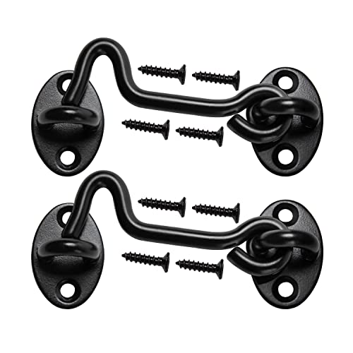 4" Barn Door Latch Door Lock Hardware, Sliding Door Lock Eye Hook Latch with Screws, Rust-Resistant Metal Gate Latch(2 Pack) - color: Black-2 Pack