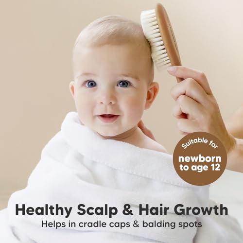 Keababies Baby Hair Brush and Comb Set and Baby Washcloths - Wooden Brush with Soft Goat Bristle - Towels and Washcloths for Newborns, Infants, Kids