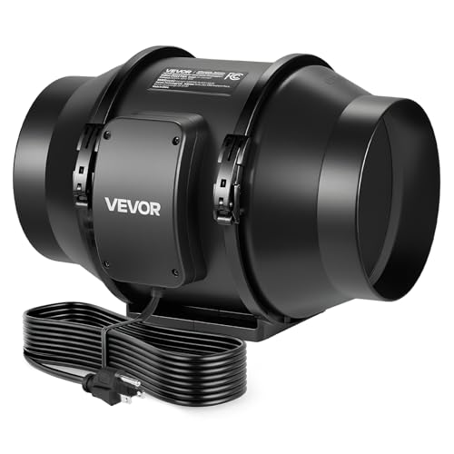 VEVOR Inline Duct Fan, 6-Inch 380 CFM with Power Cord, Quiet AC-Motor Ventilation Exhaust Fan for Cooling Booster, Grow Tents, Hydroponics - size: 6" Inline Fan