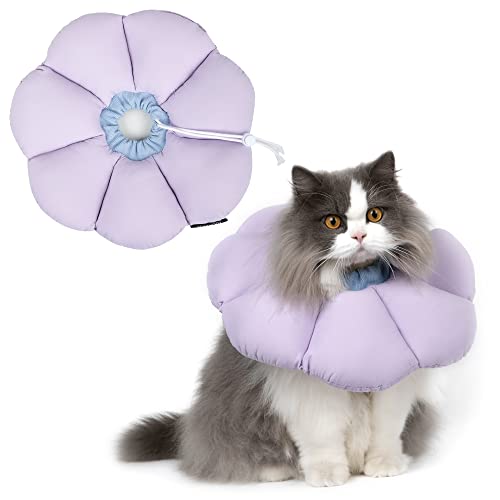 Cat Cone Collar,Cute Waterproof Cat Recovery Collar,Anti-Bite Lick Wound Healing Safety Elizabethan e Collar for Cats,Purple Flower All-Season Style… - color: purple, size: Large