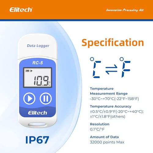 Elitech RC-5 USB Temperature Data Logger Recorder 32000 Points High Accuracy - size: Standard