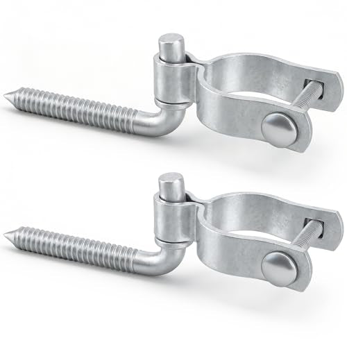 2 Pack Farm Gate Hinge Set, 5/8'' x 2'' Chain Link Female Hinge | 5/8" x 4-1/2" Wood Post Male Lag Screw Hinge Pin, Heavy Duty Fence Frame Gate Post Hinge Hardware for Fence Posts