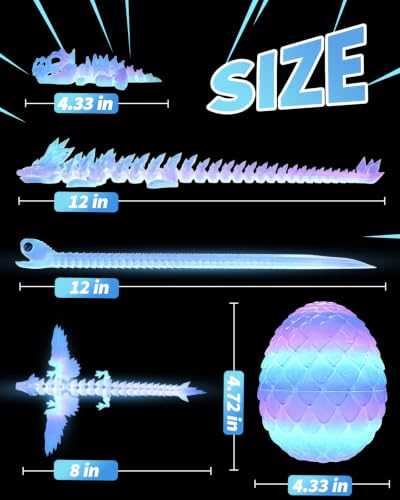 5 Pcs，12" 3D Printed Noctilucent Rainbow Dragon Eggs,Dinosaur,Crystal Dragon Toys,Snake, Animals,Fidget Toy,Desk Executive Toy，Easter Eggs Basket Stuffers,Toys for Boys Kids Teen 5-7 4-6 8-12 - color: Pp-06
