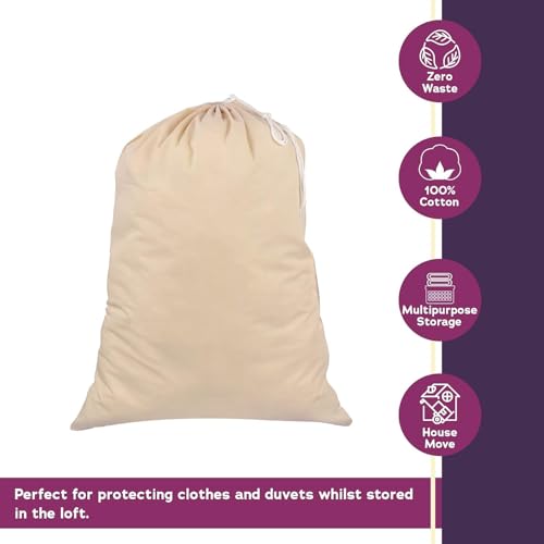 SweetNeedle Heavy Duty Extra Large Cotton Laundry Storage Shopping Bag, 28x36 In, 75L -Draw-cord with cord-lock, Machine Wash and reusable Travel Bag - size: 1 Pack - Classic