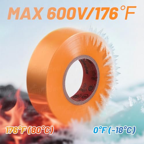 RED WOLF 10 Pack Orange Electrical Tape 3/4 Inch x 66 Ft Industrial Grade UL/CSA Listed 7 Mil Thick Flame Retardant High Temp Waterproof Electrical PVC Tape Electric Super Vinyl Rated 600V - color: Orange