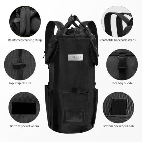 AOLEBA Arborist Rope Storage Bag Tree Climbing Rock Rope Bucket Backpack Rope Storage Bag Large Capacity 1680D Thicken Nylon Material with Hand Straps, Side Pockets - color: Black