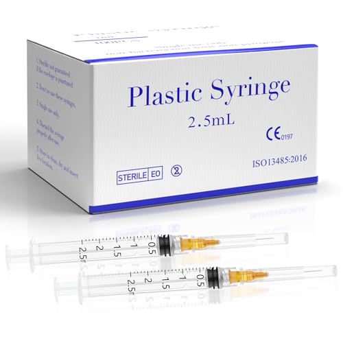 100 Pack 2.5mL/cc 25Ga 1 Inch Disposable Luer Lock Lab Syringes, Individually Sealed Packed - style: 2.5ml-25G 1"