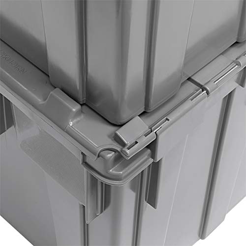 Akro-Mils 39280 Industrial Plastic Storage Tote with Hinged Attached Lid, (21.5-Inch L by 15-Inch W by 17-Inch H), Gray, (2-Pack) - size: 28.57 Gallons (2 Pack)