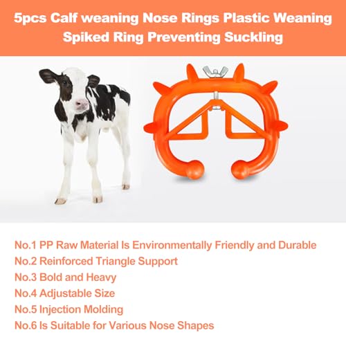 5PCS Cow Nose Ring Farm Livestock Animal Weaner Red Plastic Calf Weaning Nose Rings Spiked Preventing Milk Suckling Farm Livestock Equipment