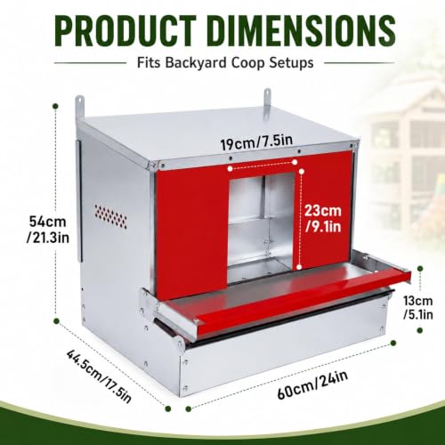 Chicken Nesting Box, Metal Chicken Laying Box with Roll Away Egg Collection | Reversible Wall Mountable Chicken Coop Nesting Boxes for Hens, Ducks, 24"×17.5"×20.3", Up to 20 Hens