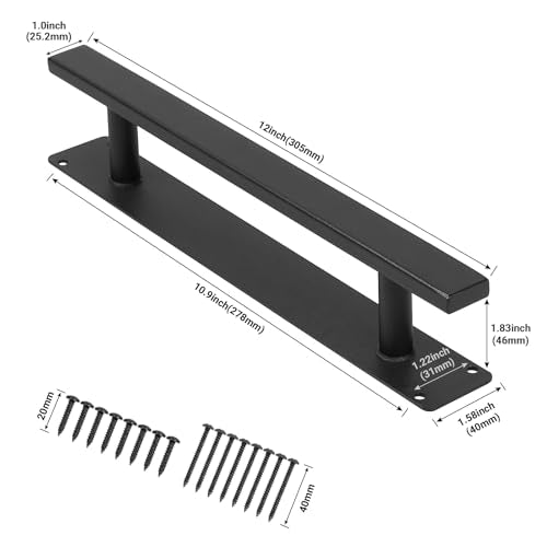 12 Inch Black Gate Pull Handles Pack of 2, Modern Barn Door Handles | Heavy Duty Metal, Indoor & Outdoor, Farm House, Fence, Sheds Cabinet Closet Door Pulls, 2 Size Screws, Easy to Install - style: Flat