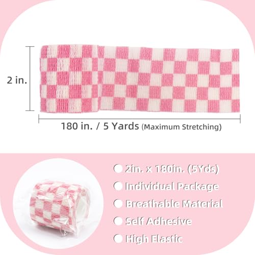 IndigoCase 6 Pack Self Adhesive Bandage Wrap 2 Inch x 5 yd Elastic Tape | GRID-MIX Color Elastic Bandage Wrap, Vet Wrap, Small Bandage for Kids, Fingertip, Wrist, Dog, Pets - color: Grid-mix, size: 2 Inch - 6 Pack