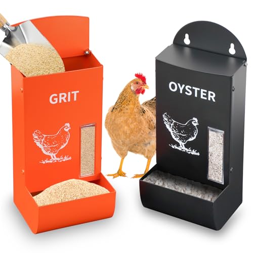 Chicken Grit Oyster Feeder Shell Poultry Hanging Gravity 2 Pack - color: Black&Orange