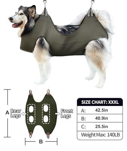 Kkiimatt 10 in 1 Pet Grooming Hammock Harness with Nail Clippers/Trimmer, Nail File, Comb,Dog Nail Hammock, Dog Grooming Sling for Nail Trimming/Clipping (XXXL/Under 140lb, Khaki Green) - color: Khaki Green, size: XXXL/Under 130 lb