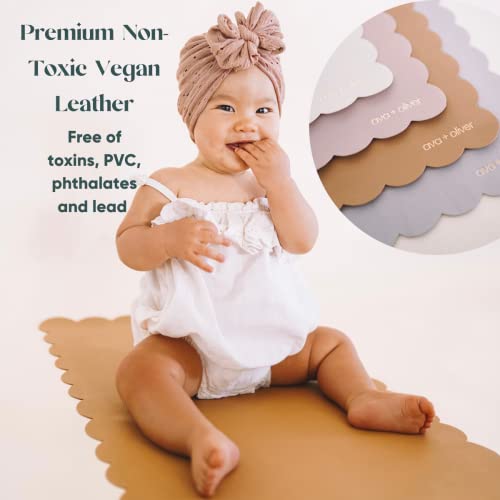 Vegan Leather Baby Changing Mat 16x30in, Wipeable, Foldable, Tan | Wipeable vegan leather changing mat folds compact for travel, portable multipurpose 16x30in - color: Tan