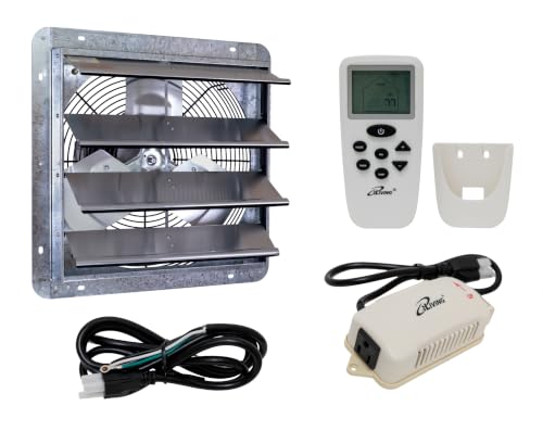 iLiving 16" Shutter Exhaust Fan with Wireless Smart Remote Controlled Thermostat and Humidity, Variable Speed Wall Mounted Attic Vent Fan, Chicken Coop Ventilation, 1200 CFM, 1800 SQF Coverage Area - size: 16 inches