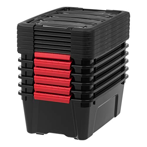 IRIS USA 6-Pack 13 Quart Storage Bins with Lids, Black | Black finish conceals stored items. Ideal for shoes, photos, documents, and small essentials. Nestable design saves space - size: 13 Qt, style: 6 Pack