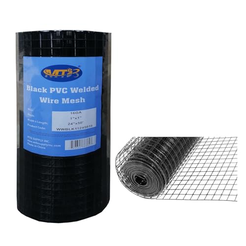 16GA PVC Black 24in x 50ft-1in x 1in Welded Wire Mesh Garden Economy Fence - size: 24"x50'-1"x1" 16GA Black