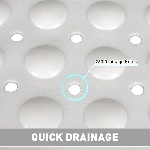 Shower Mat Non Slip: 35.4 x 23.6 Inch Extra Large TPE Shower Mats for Inside Shower - Anti Slip Shower Stall Matt with Drain Hole and Suction Cups for Elderly - color: White, size: 35.4" x 23.6" (Rectangular)