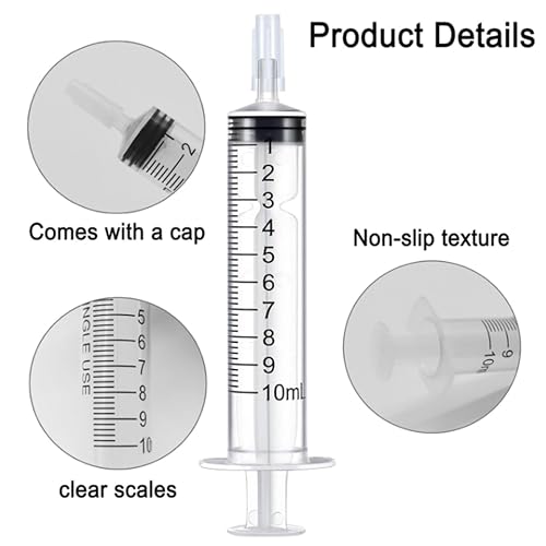 12 Pack 10ml Syringe for Liquid Without Needle,Syringe with Cap,Individually Wrapped,Measurement for Scientific Labs,Measuring Liquids,Pet Feeding,Oil or Glue Applicator (A 12 Pack 10ml) Straight Mouth - size: A 12 Pack 10ml