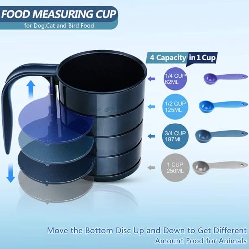 Joansan Dog Food Scoops, Adjustable Pet Food Cup for Dogs Feeding | Measuring Scoop for Pets Dog Cat and Bird Solid Food ( Includes 4 Capacity 1/4 C 1/2 C 3/4 C 1 CUP)
