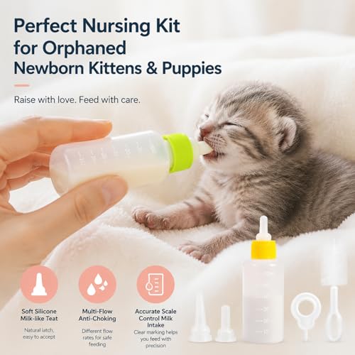 Tondiamo 17 Pcs Kitten Bottle Feeding Kit Puppy Bottles for Nursing Puppy Milk with Nipples Cleaning Brushes Bottle Opening Needles Hand Feeding Supplies for Newborn Small Pet, Yellow, Green - color: Yellow, Green