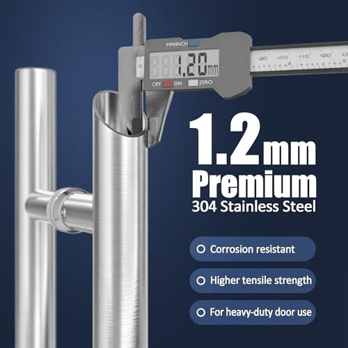 Ranbo 36" Door Pull Handle, 1.2mm 304 Stainless Steel, Brushed Nickel | 29-15/16" Hole Spacing, Fits 1/4"–3/4" Glass Doors and 1-3/8"–2-3/16" Wood Doors, for Entry, Commercial and Storefront Door - size: 36 inches/1.26 inches Cross Section Diameter
