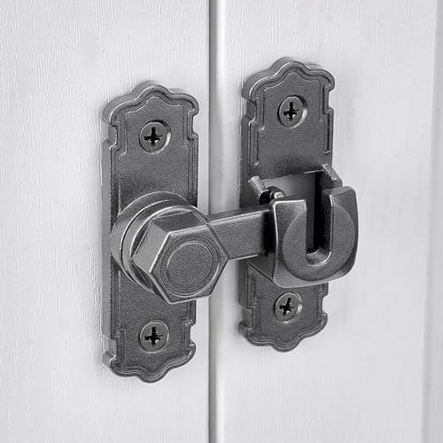 Grey Aluminum Alloy 90/180 Degree Gate Lock,Barn Door Latches | Flip Gate Latches,Right Angle Door Lock Latch,Sliding Door Latches,for bedroom,garage,window,pet enclosures,drawer,cabinet - color: Gray
