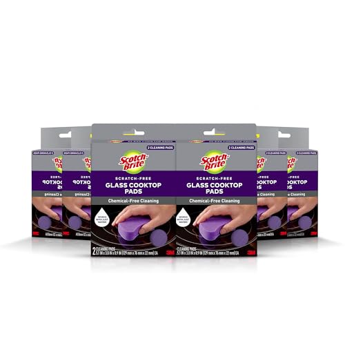 Scotch-Brite Glass Cooktop Pads, Scratch-Free & Non-Abrasive Scrubbers for Glass or Ceramic Stovetops, Cleans Burnt-On Messes with Just Water, Reusable Dishwasher-Safe Design (12 Pads) - size: 12 Pads