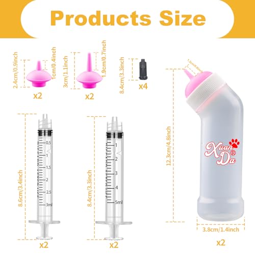 Kitten Nursing Nipple with Syringe, Wide Mouth Angled Puppy Feeding Bottles, with Ventilation Valve Resistant Tearing for Puppies, Kittens, Rabbit, Small Wildlife (S Nipple,Pink) - color: Pink, size: Model 1