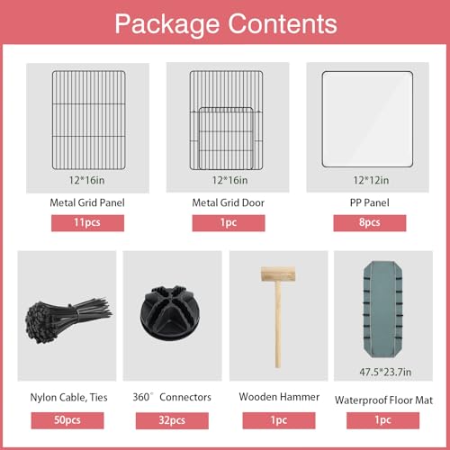 VISCOO 20 Panels Small Animal Playpen, 48" x 24" x 16" Rabbit Cage | Guinea Pigs Cages with Waterproof Mat, C&C Cage for Guinea Pigs,Bunny/Puppy/Pen Indoor Outdoor Portable Metal Fence - color: Black, style: 20 Panels - 48"L x 24"W x 16"H