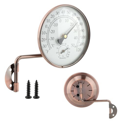 4" Brass Swivel Thermometer Hygrometer – Indoor Outdoor Use, Decorative Weather Gauge for Kitchen Window, Patio, Greenhouse