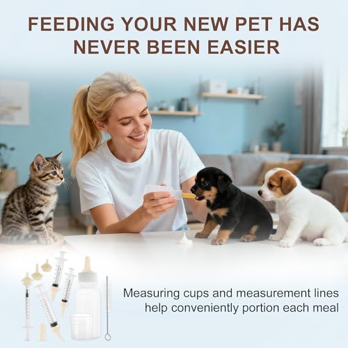 Kitten Bottle Feeding Kit, Pet Nursing Kit, Apricot, 1 Set | Easy-to-Use Kitten Feeding Set, Complete Care Solution for Feeding, Kitten Bottle Feeding Set with Nursing Nipples - color: Apricot