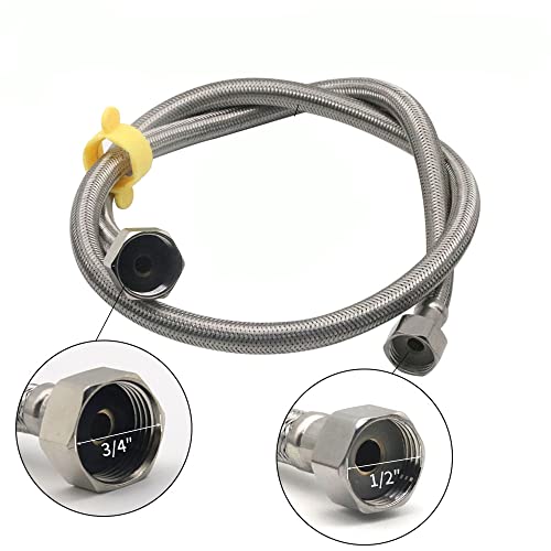 3.3FT 304 Stainless Steel Braided Water Hoses for Livestock Waterer | 1/2" NPT Female to 3/4" GHT Female,Flexible Bite-resistant Metal Water Supply Line,Washer,Faucet Connector