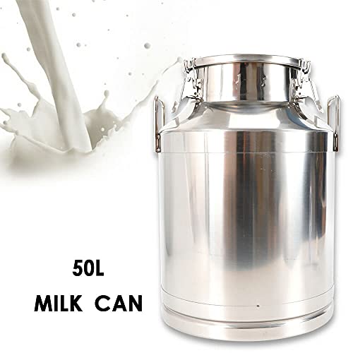 Milk Can with Sealed Lid, Stainless Steel Milk Transport Cans Wine Pail Bucket Tote Jug Pot Oil Liquid Storage Barrel with 2 Handles Sealed Silicone Anti-Leak Ring Lock Belt 50L 13.208 Gallon - color: 50l