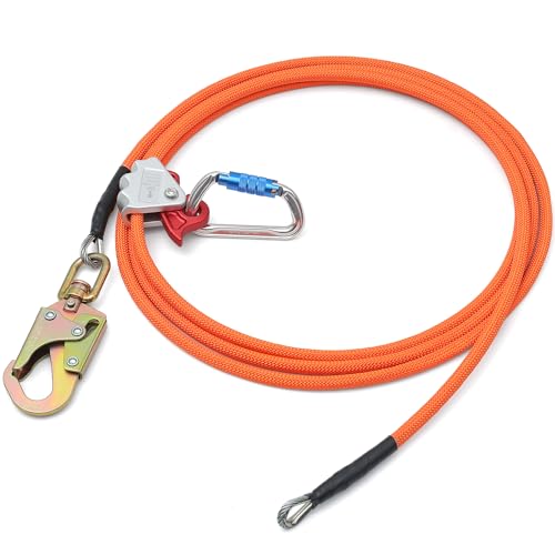 8ft Steel Wire Core Flipline, 3300Lbs Arborist Positioning Lanyard Kit | 1/2" FlipLine Tree Climbing Gear with Triple Lock Carabiner, Steel Swivel Snap & Rope Grab for Tree Climbing Fall Protection - size: 1/2’’ x 8 ft
