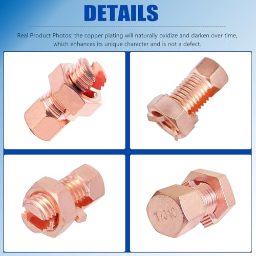 Split Bolt Connectors 16-Pack, Copper Grounding Clamps for 4-8 AWG Wire, Solid Brass Core & Pure Copper Shell for Electric Fence, Solar Panel, Grounding Applications (TJ16)