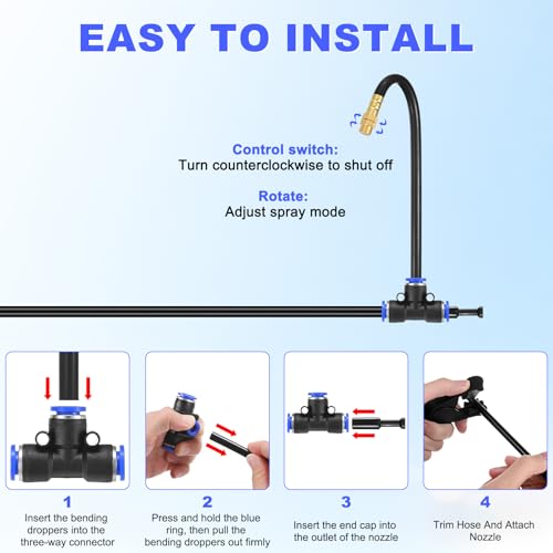 M METERXITY 1-Set Drip Irrigation System, 50Ft 5/16" Hose Garden Watering Misting System with 16pcs 360° Adjustable Copper Nozzles for Greenhouse/Yard/Lawns, Atomizing Watering Accessories - color: Black + Gold Tone, size: 50Ft 5/16"