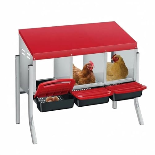 Chicken Nesting Boxes, Heavy-Duty 8-Compartment Metal Chicken Nesting Box – Removable Tray, Ventilation Holes, Easy Egg Collection, Rustproof Galvanized Steel - Red - 3 - Slot - with Legs - color: Red, size: 3 - Slot - With Legs