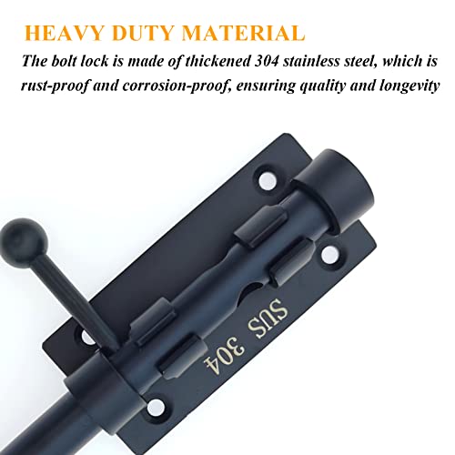 10in Slide Bolt Gate Latch 304 Stainless Steel Barrel Bolt Latch Heavy Duty Door Security Lock Thickened Door Latches Hardware with Mounting Screws for Barn Fence Shed Basement - color: 10in Black