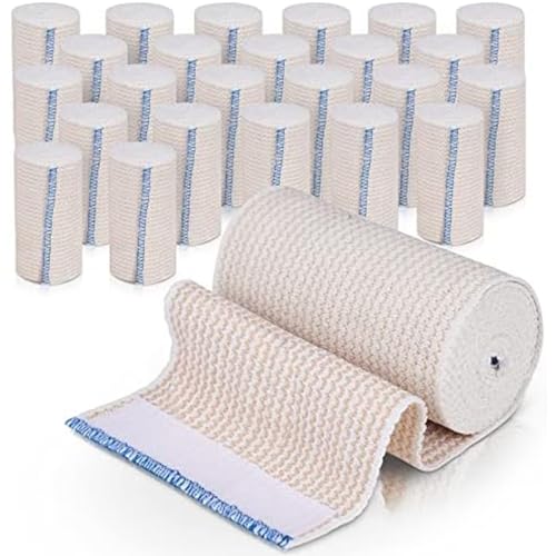 GT Premium Elastic Bandage Wrap (4" 25 Pack) - Hook & Loop Fasteners at Both Ends - Latex Free Hypoallergenic Compression Roll - Reusable Bandages for Waist, Legs, Elbow & Knee Wrap - size: 25 Pack