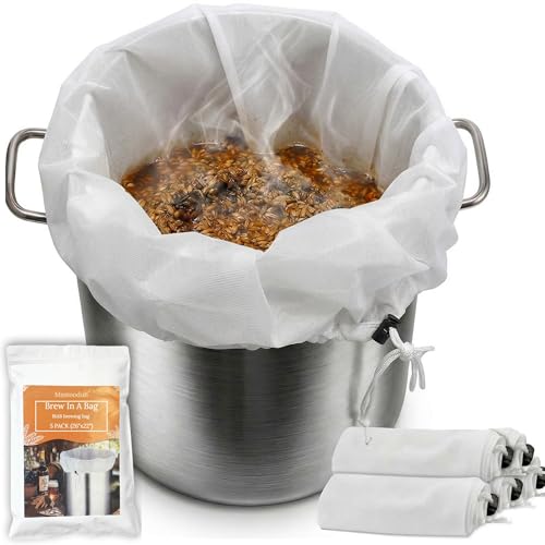 5 Pack BIAB Brewing Bag, 26" x 22", 250 Micron Reusable Fine Mesh Brew Bags with Reinforced Stitching & Drawstring, Heavy Duty Nylon Straining Bag for All Grain Home Brewing & Beer Wine Cider - size: 5Pack 26" X 22"