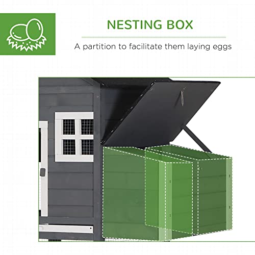 PawHut 84" Wooden Chicken Coop with Run Nesting Box for 2-3 Chickens Gray | Hen House Outdoor, Asphalt Roof, Removable Tray, Ramp, Poultry Cage - color: Gray