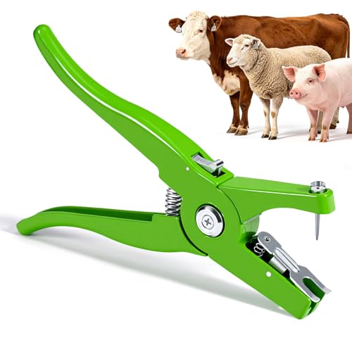 Livestock Ear Tag Pliers Universal Livestock Ear Tag Puncher Tagger Ear Tag Applicator for Livestock Cattle Cow Pig Sheep Goat (Green)