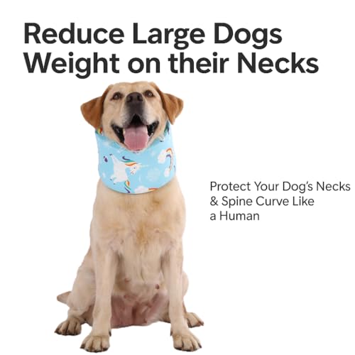 LovinPet Dog Recovery Collar, Adjustable Soft Cone for Medium & Large Dogs, Post-Surgery Comfort & Lick Prevention, Starlight Rainbow Unicorn Prints,Blue